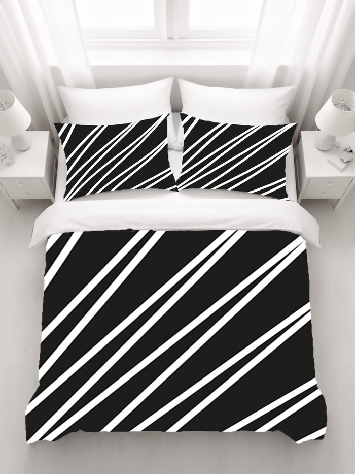 Black and White Diagonal Stripe Pattern Duvet Cover