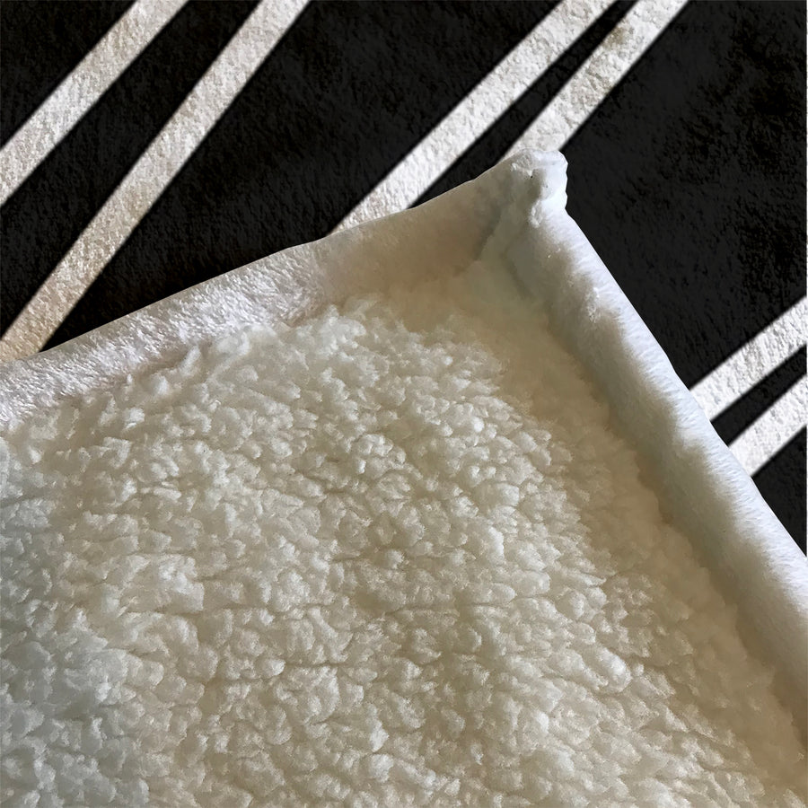 Black and White Diagonal Stripe Pattern Fleece Sherpa Blanket