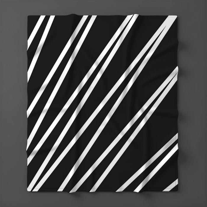 Black and White Diagonal Stripe Pattern Fleece Sherpa Blanket