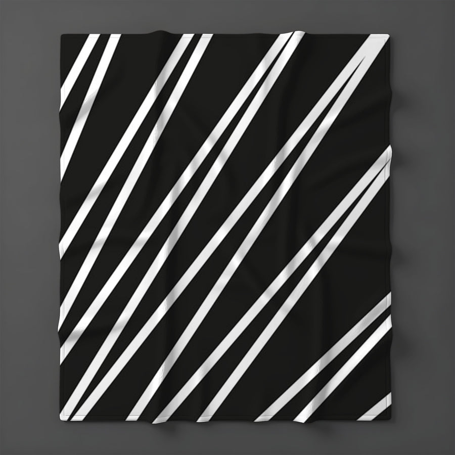 Black and White Diagonal Stripe Pattern Fleece Sherpa Blanket