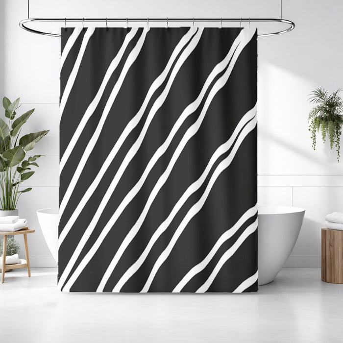 Black and White Diagonal Stripe Pattern Shower Curtain