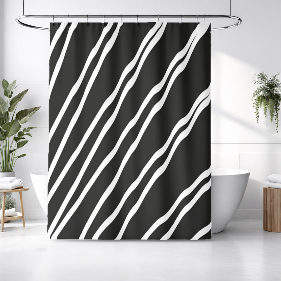 Black and White Diagonal Stripe Pattern Shower Curtain