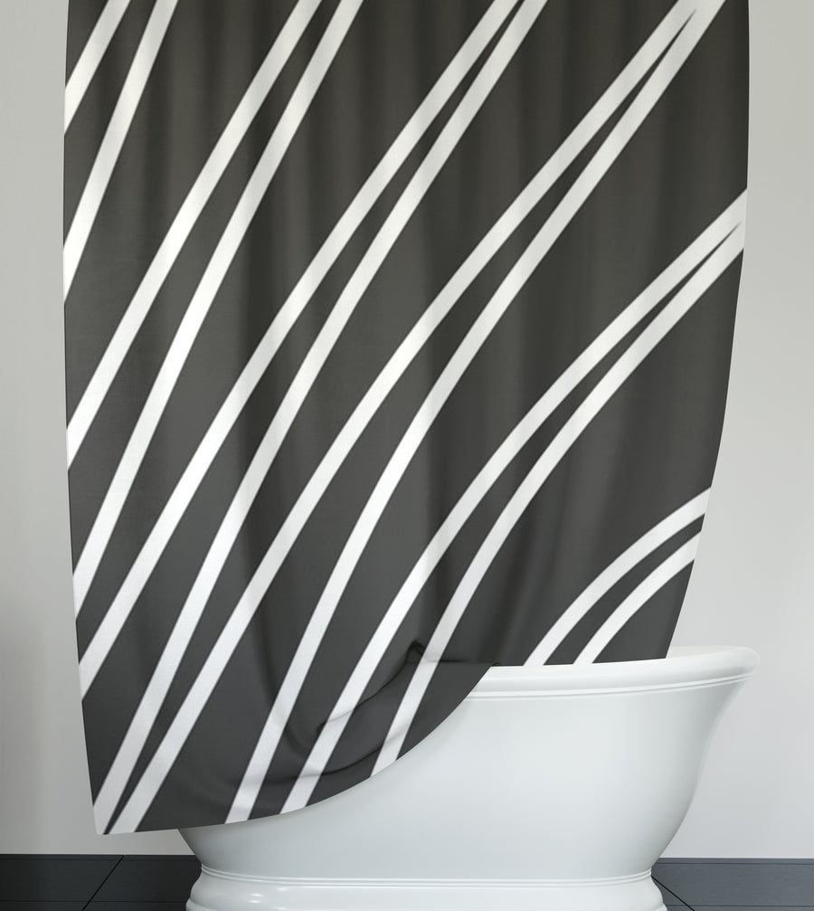 Black and White Diagonal Stripe Pattern Shower Curtain