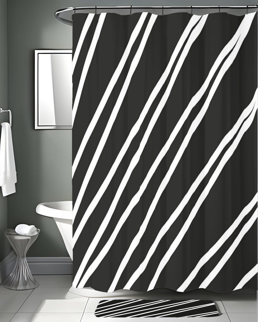 Black and White Diagonal Stripe Pattern Shower Curtain