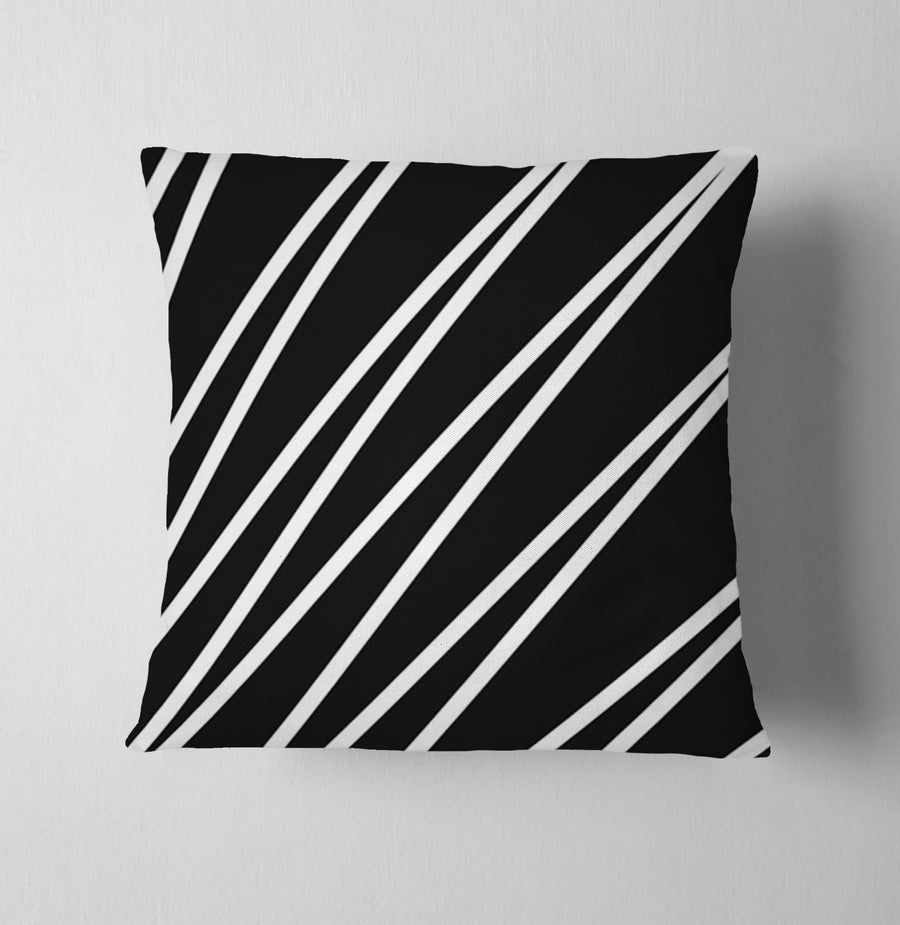 Black and White Diagonal Stripe Pattern Throw Pillow Cover