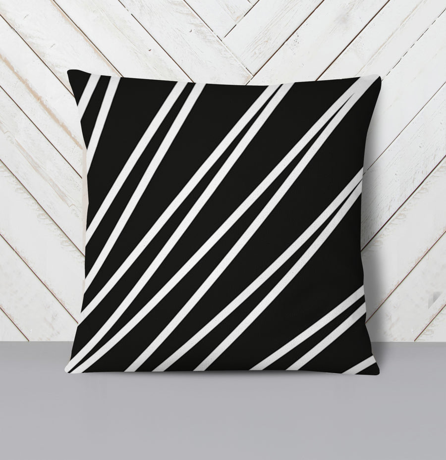 Black and White Diagonal Stripe Pattern Throw Pillow Cover