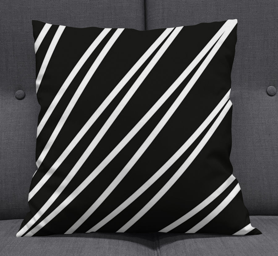 Black and White Diagonal Stripe Pattern Throw Pillow Cover