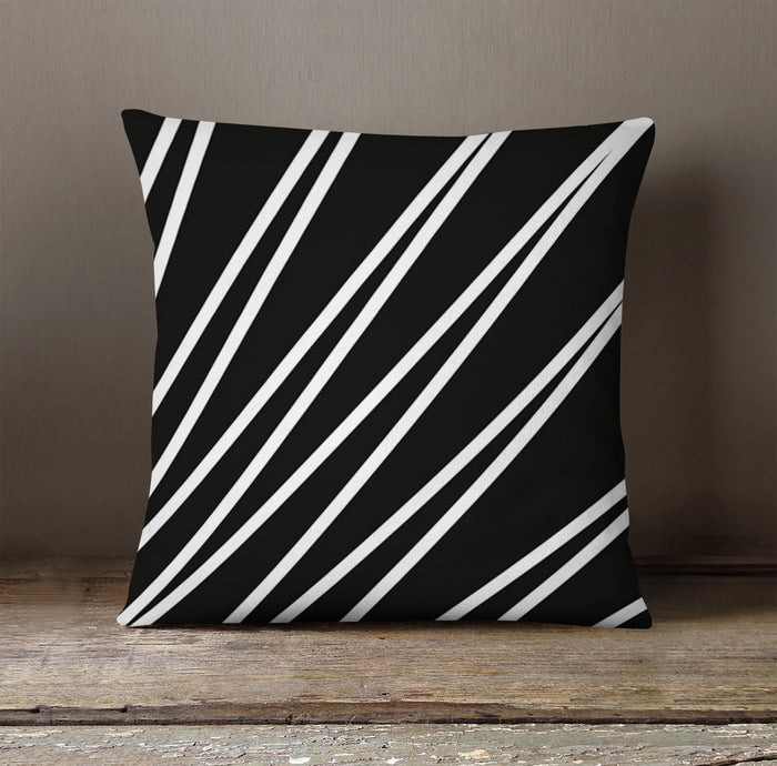 Black and White Diagonal Stripe Pattern Throw Pillow Cover