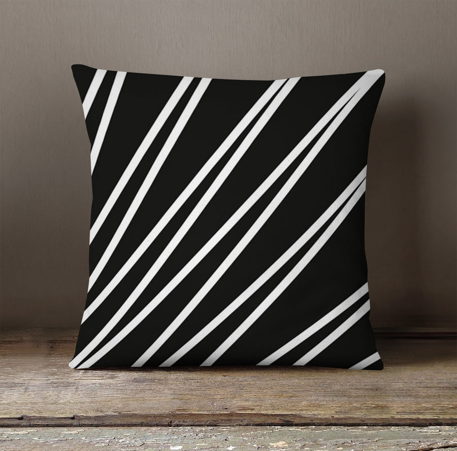 Black and White Diagonal Stripe Pattern Throw Pillow Cover