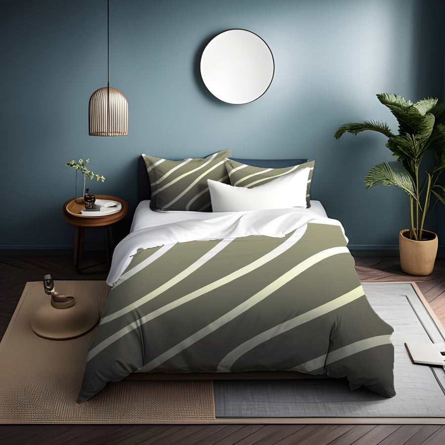 Neutral Wavy Stripe Contemporary Pattern Duvet Cover