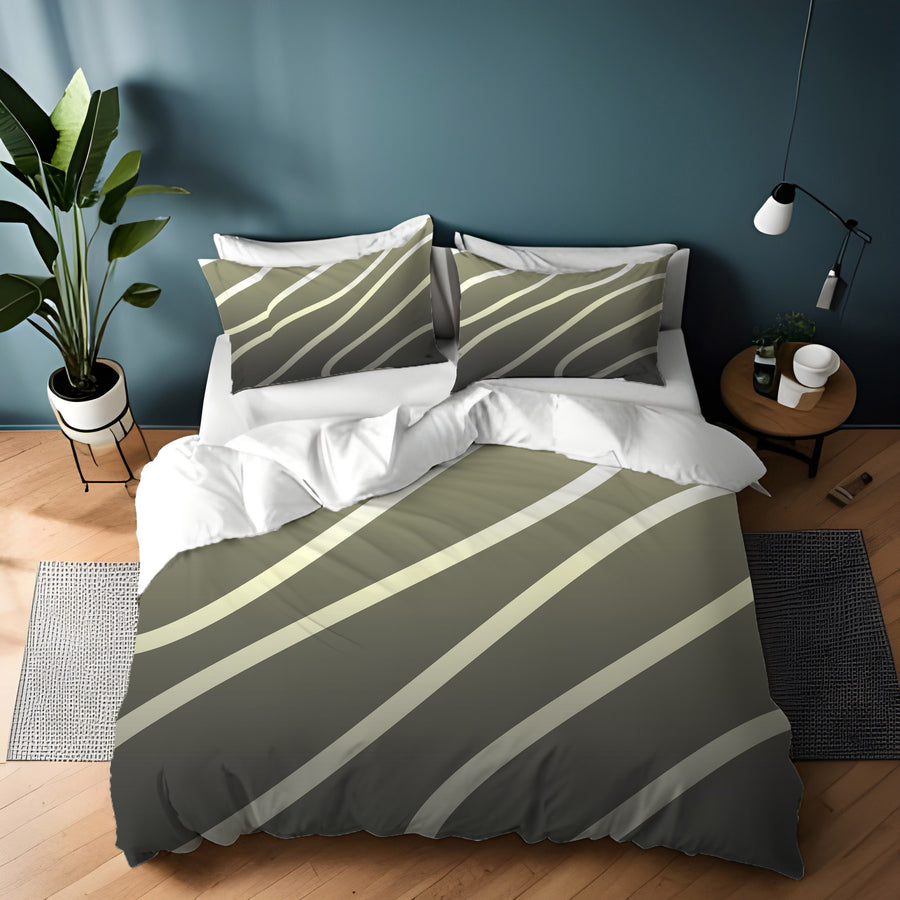 Neutral Wavy Stripe Contemporary Pattern Duvet Cover