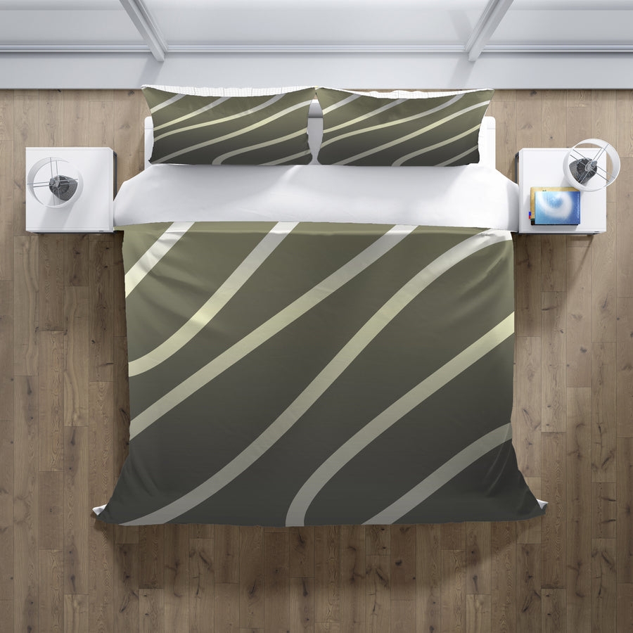 Neutral Wavy Stripe Contemporary Pattern Duvet Cover