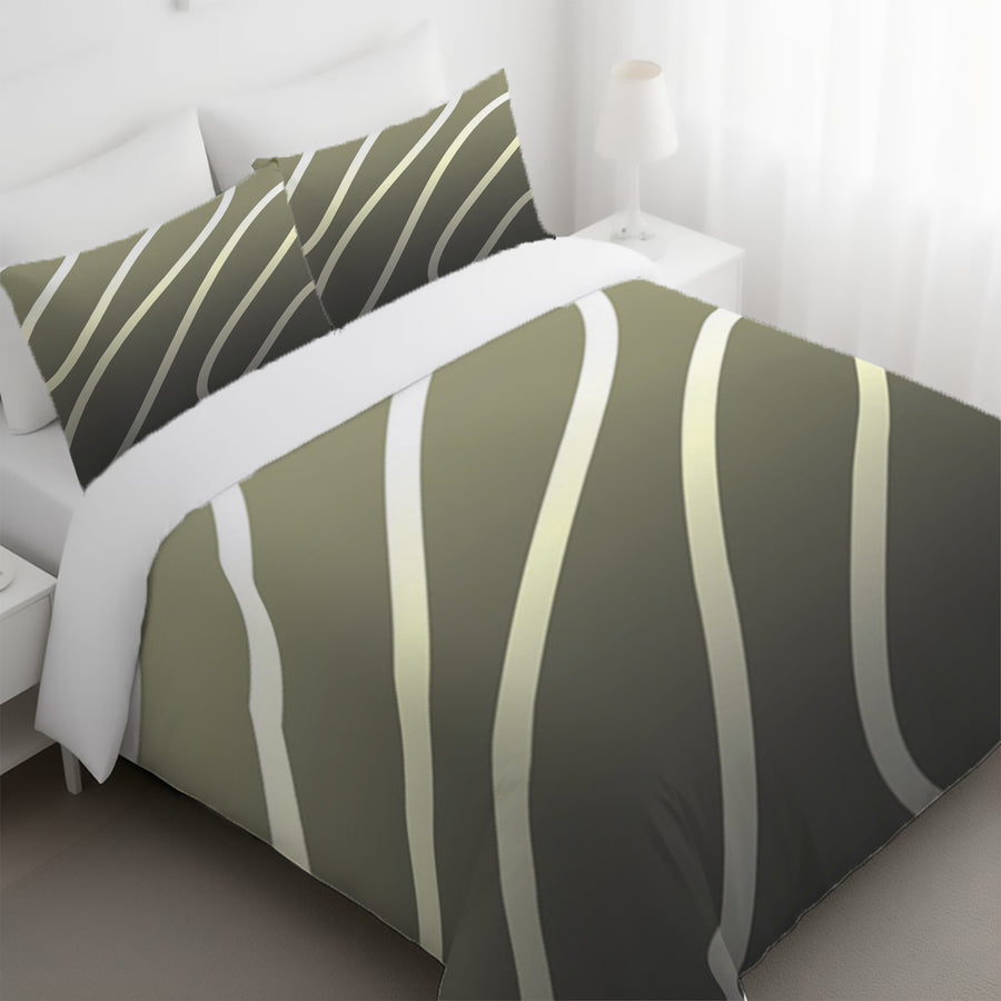 Neutral Wavy Stripe Contemporary Pattern Duvet Cover