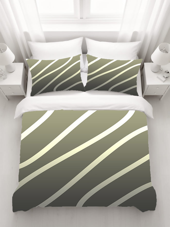 Neutral Wavy Stripe Contemporary Pattern Duvet Cover