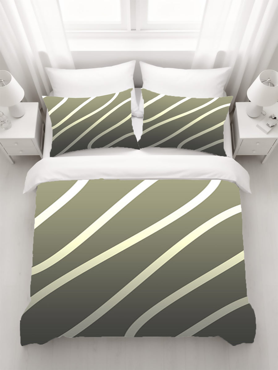 Neutral Wavy Stripe Contemporary Pattern Duvet Cover