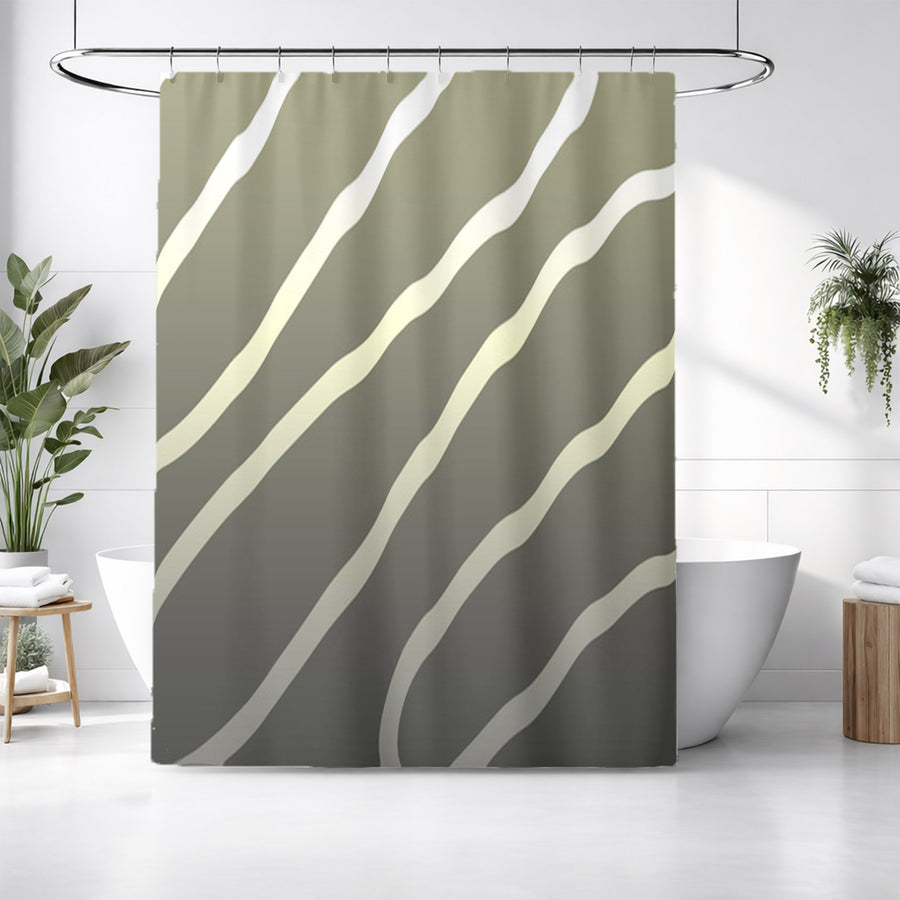 Neutral Wavy Stripe Contemporary Pattern Shower Curtain