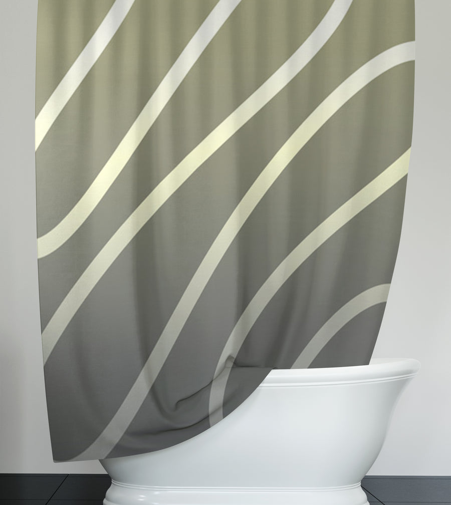 Neutral Wavy Stripe Contemporary Pattern Shower Curtain