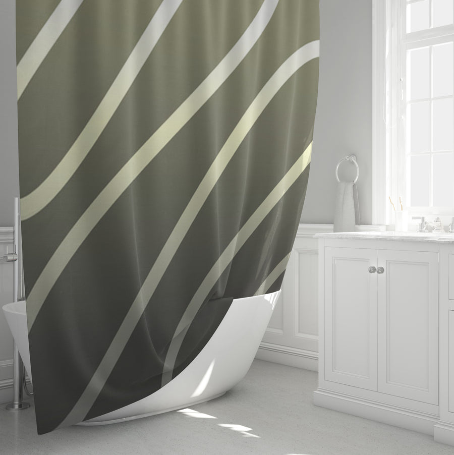 Neutral Wavy Stripe Contemporary Pattern Shower Curtain