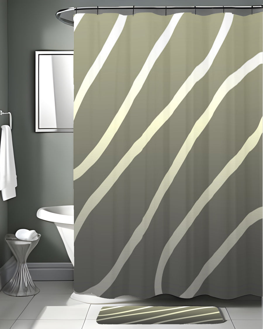 Neutral Wavy Stripe Contemporary Pattern Shower Curtain