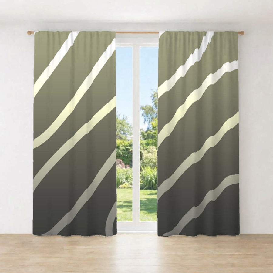 Neutral Wavy Stripe Contemporary Pattern Window Curtains