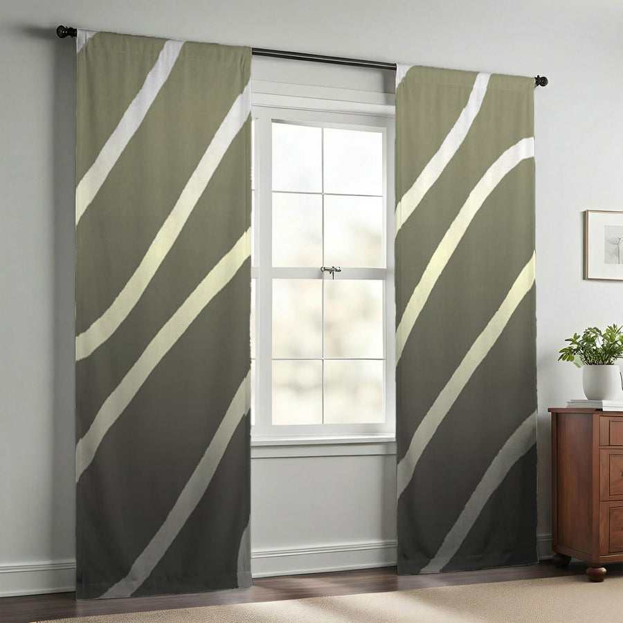 Neutral Wavy Stripe Contemporary Pattern Window Curtains