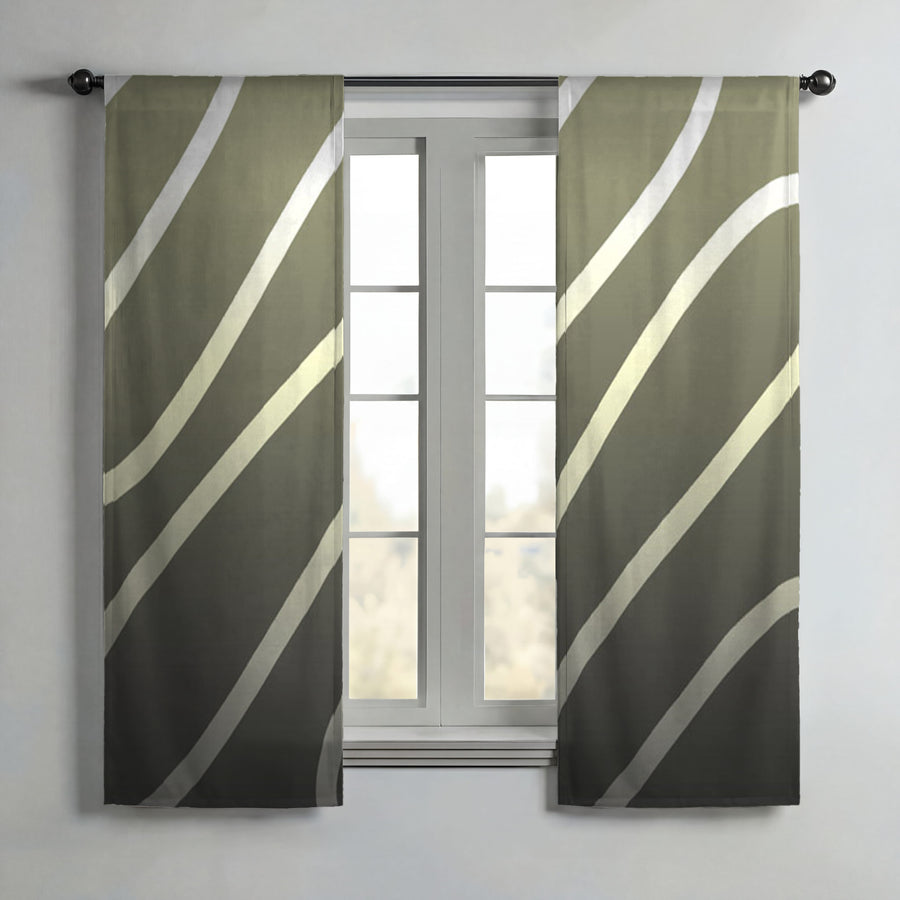 Neutral Wavy Stripe Contemporary Pattern Window Curtains
