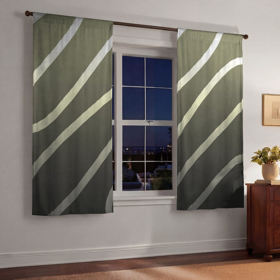 Neutral Wavy Stripe Contemporary Pattern Window Curtains