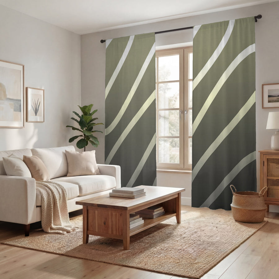 Neutral Wavy Stripe Contemporary Pattern Window Curtains