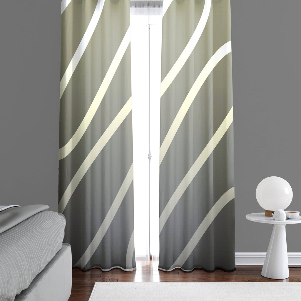 Olive Green Ombre Gradient Abstract Line Window Curtains - Deja Blue Studios