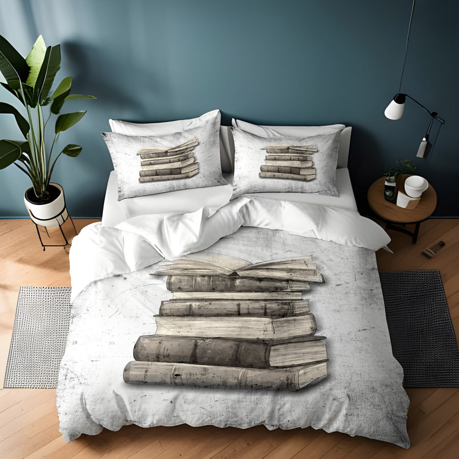 Vintage Book Stack Illustration Artwork Duvet Cover