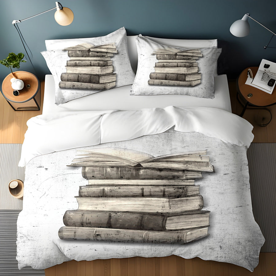 Vintage Book Stack Illustration Artwork Duvet Cover