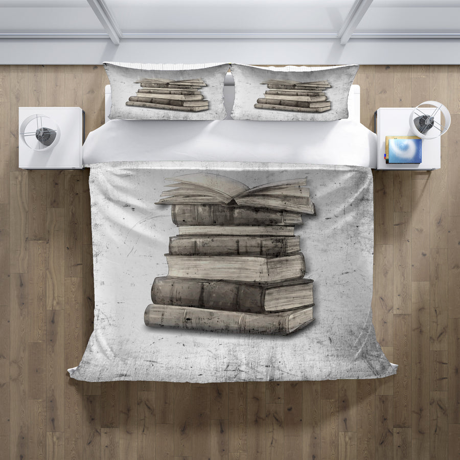 Vintage Book Stack Illustration Artwork Duvet Cover