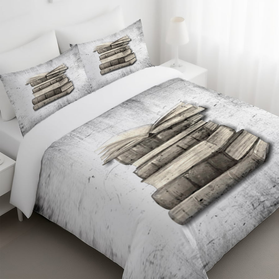 Vintage Book Stack Illustration Artwork Duvet Cover