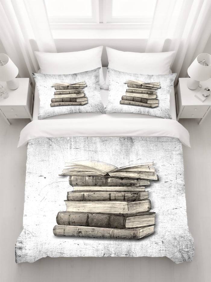 Vintage Book Stack Illustration Artwork Duvet Cover