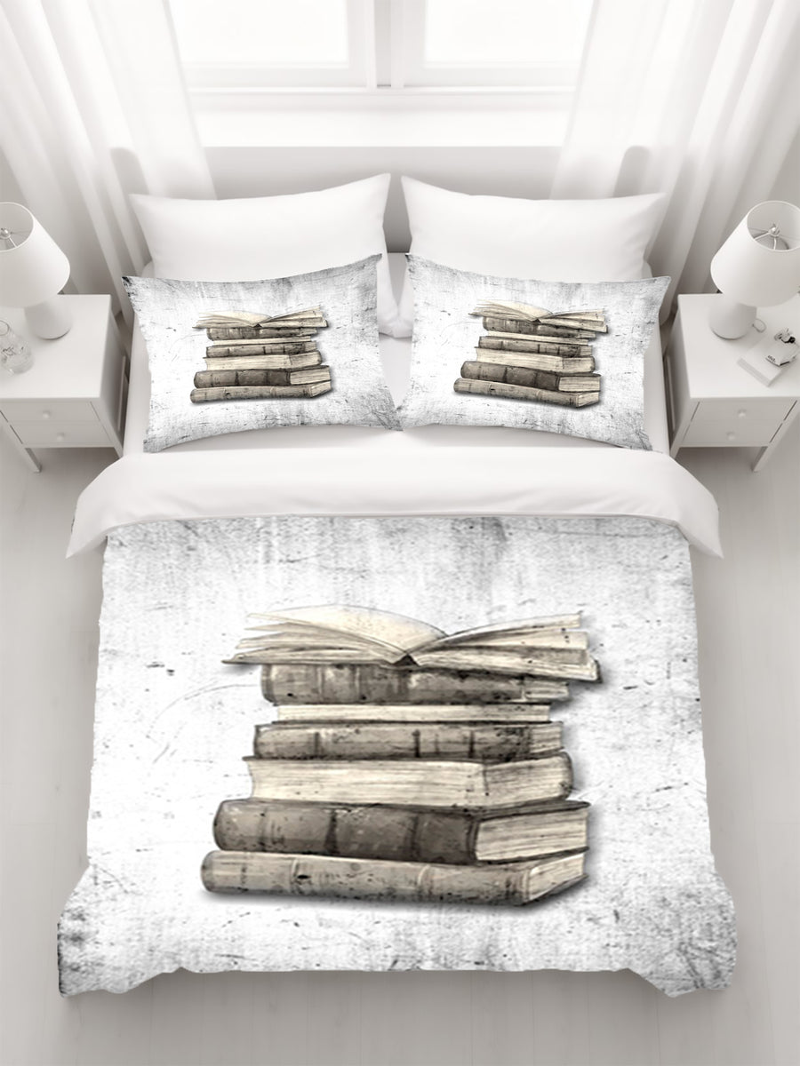 Vintage Book Stack Illustration Artwork Duvet Cover