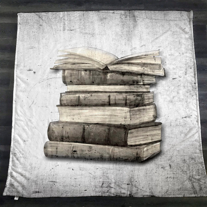 Vintage Book Stack Illustration Artwork Fleece Sherpa Blanket