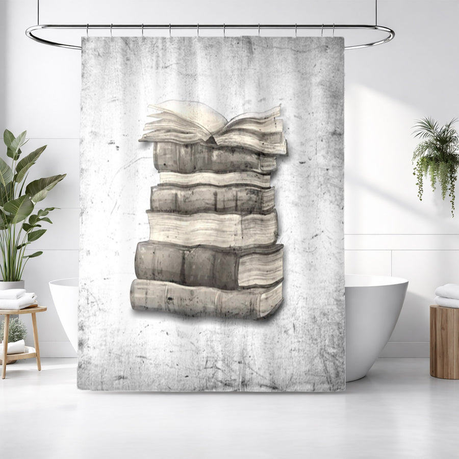 Vintage Book Stack Illustration Artwork Shower Curtain