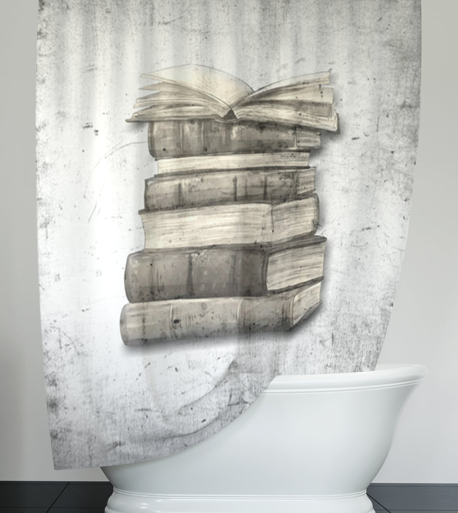 Vintage Book Stack Illustration Artwork Shower Curtain