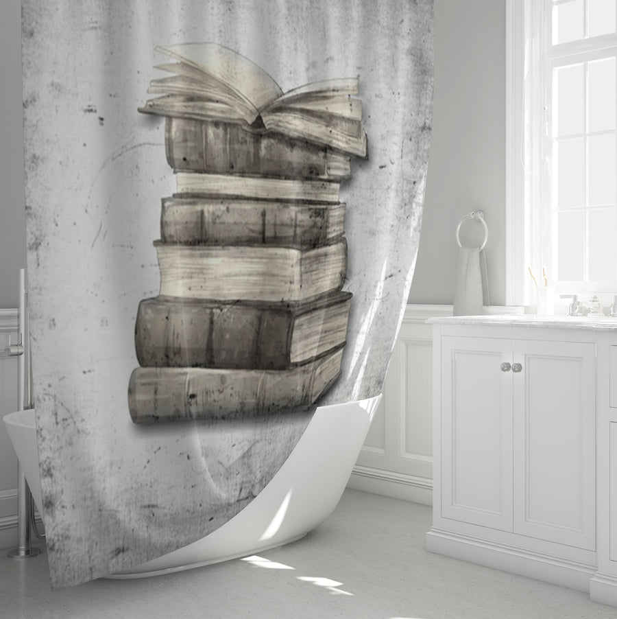 Vintage Book Stack Illustration Artwork Shower Curtain