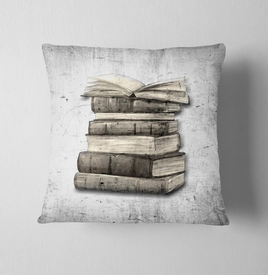 Vintage Book Stack Illustration Artwork Throw Pillow Cover