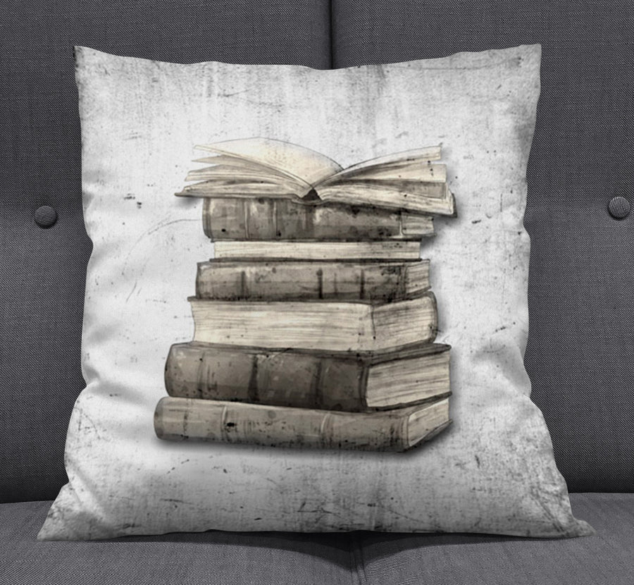 Vintage Book Stack Illustration Artwork Throw Pillow Cover