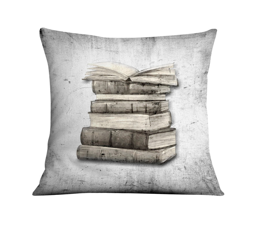 Vintage Book Stack Illustration Artwork Throw Pillow Cover