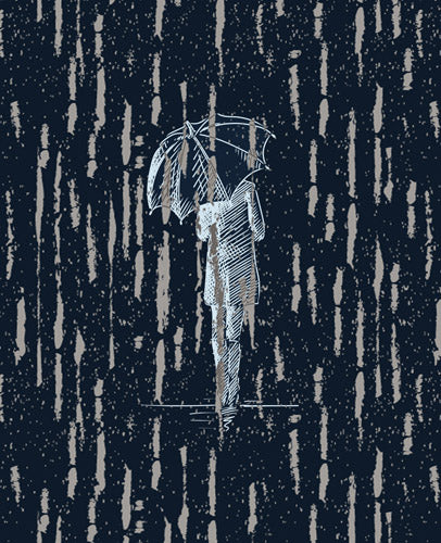 Navy Rainfall Umbrella Illustration Pattern