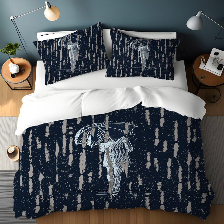 Navy Rainfall Umbrella Illustration Pattern Duvet Cover