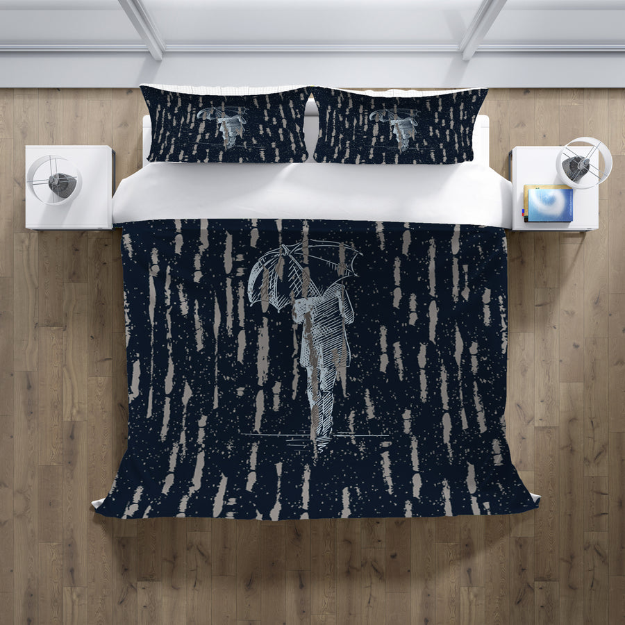 Navy Rainfall Umbrella Illustration Pattern Duvet Cover