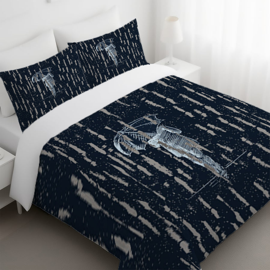 Navy Rainfall Umbrella Illustration Pattern Duvet Cover