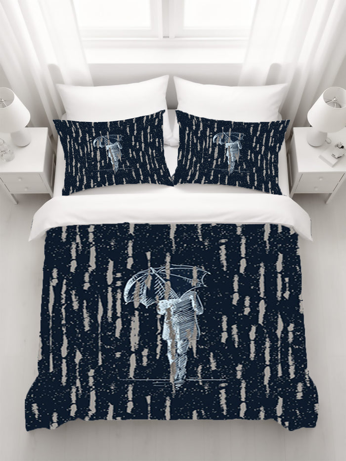 Navy Rainfall Umbrella Illustration Pattern Duvet Cover