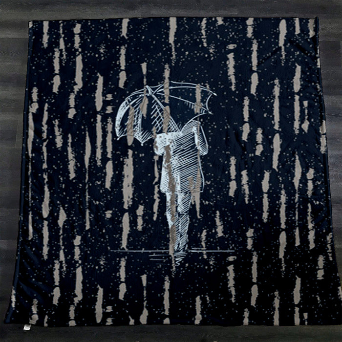 Navy Rainfall Umbrella Illustration Pattern Fleece Sherpa Blanket