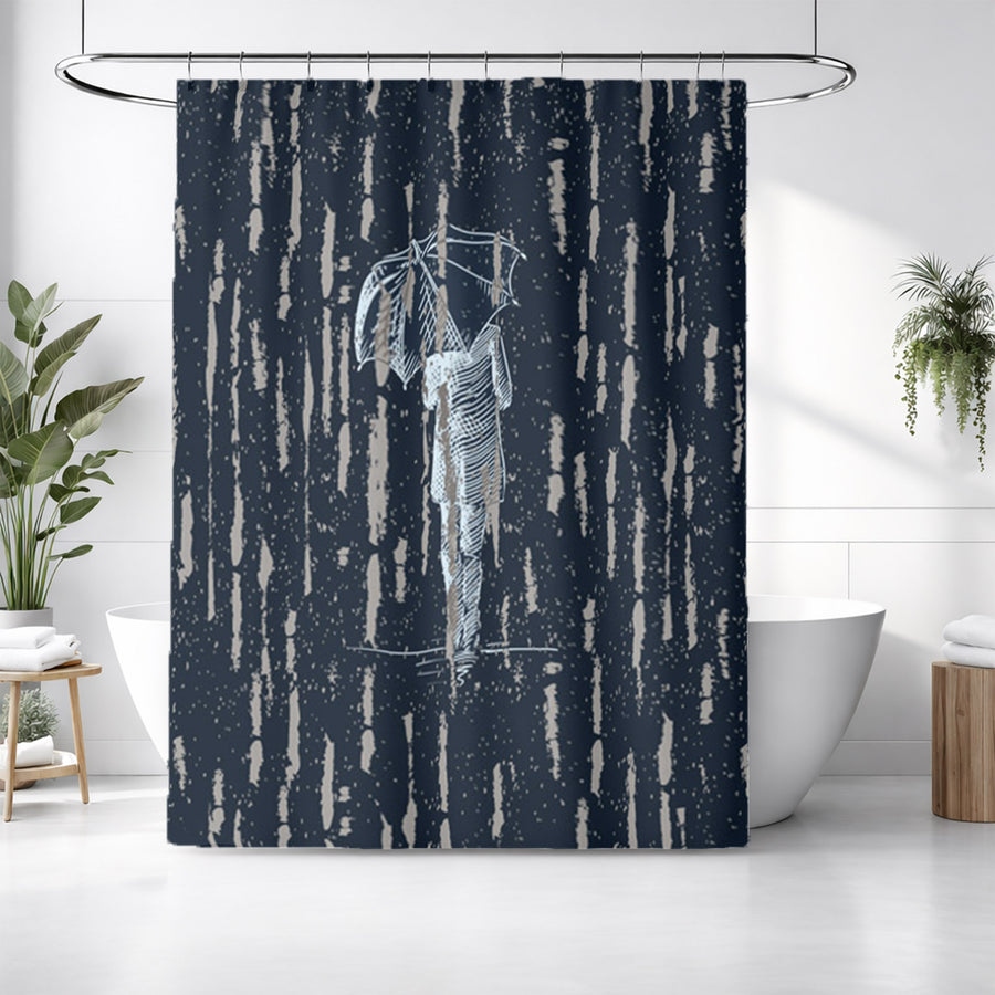 Navy Rainfall Umbrella Illustration Pattern Shower Curtain