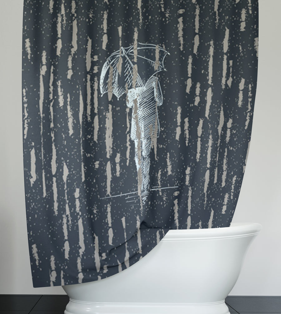 Navy Rainfall Umbrella Illustration Pattern Shower Curtain